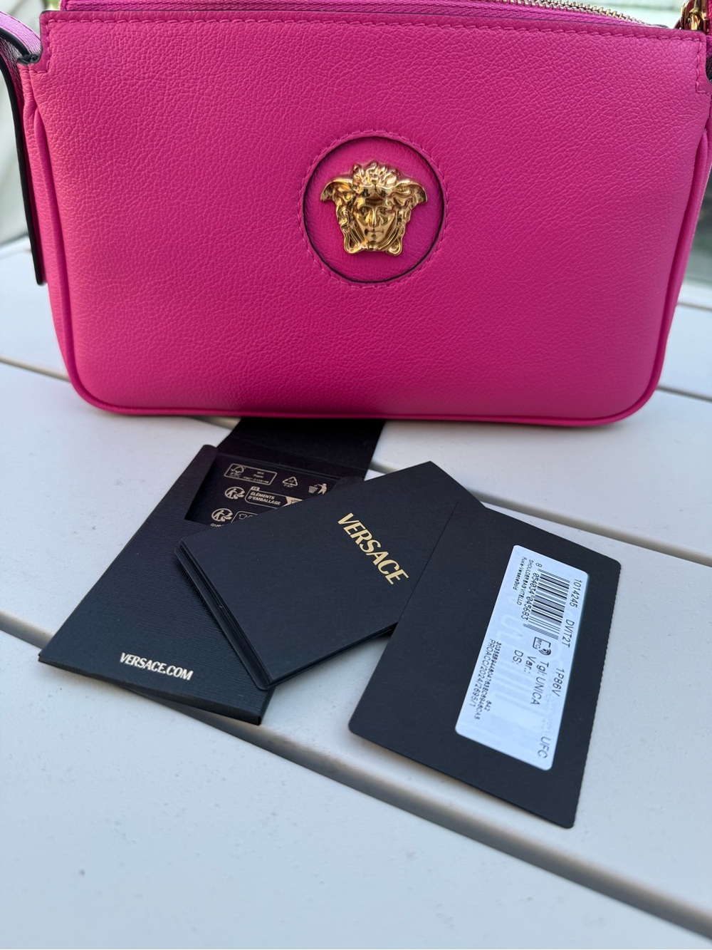 Versace La Medusa Vitello Shoulder Bag Hot Pink Gold Like New - Picture 4 of 12